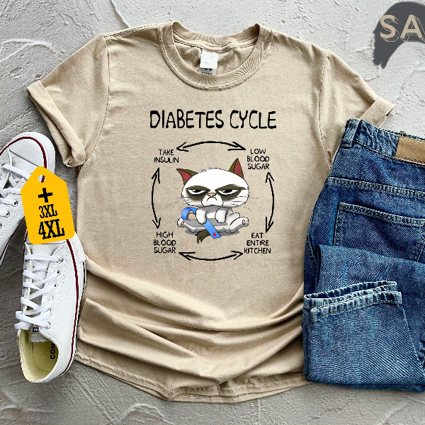 Funny Cat Diabetes Cycle Shirt – Diabetes Awareness Cat Lover Tee, Support & Humor Graphic T-Shirt