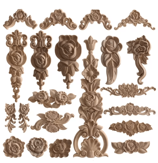 European Wooden Rose Applique Hand Carved Furniture & Cabinet Decor Accent