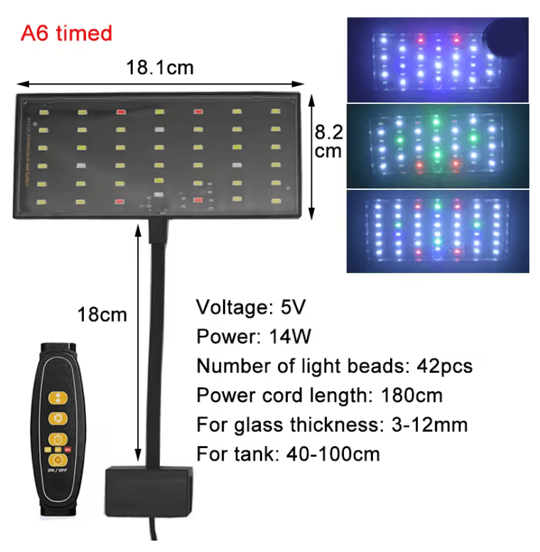 USB Aquarium LED Light Full Spectrum Plant Grow Lamp with Adjustable Brightness and Timer