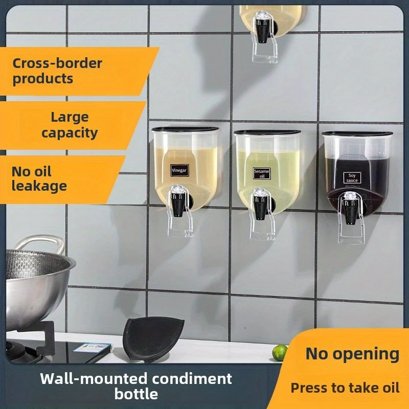 Kitchen Wall Mounted Transparent Liquid Seasoning Bottle, Soy Sauce Vinegar Dispensing Bottle with Quantitative Oil