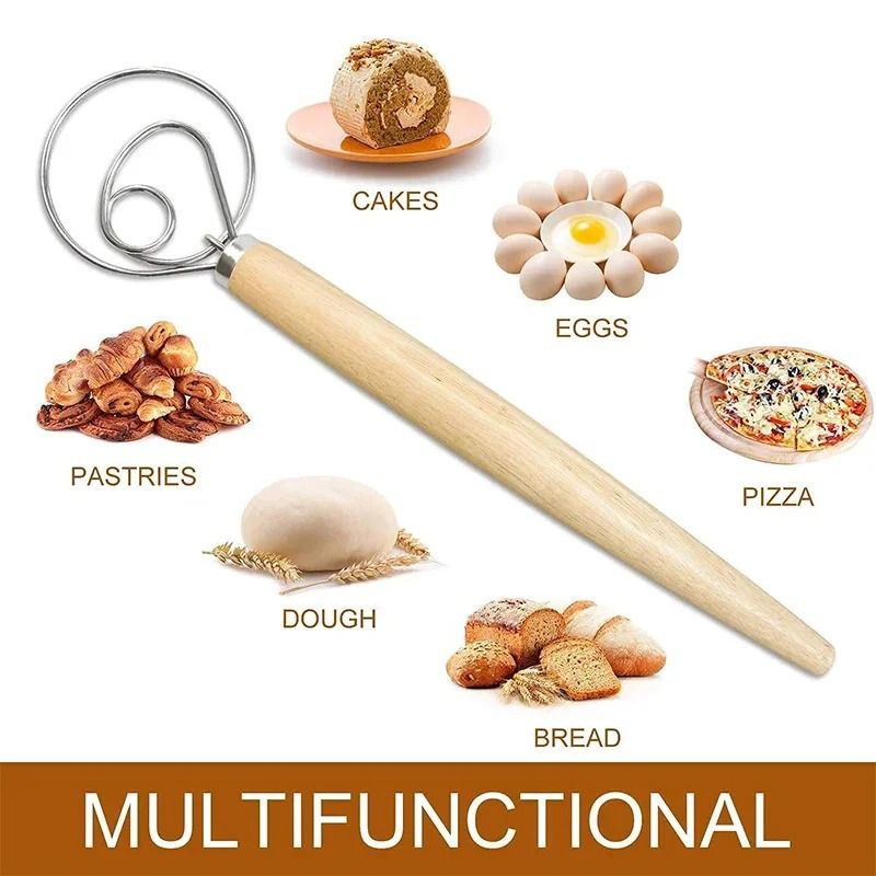 Stainless Steel Danish Dough Whisk With Wooden Handle