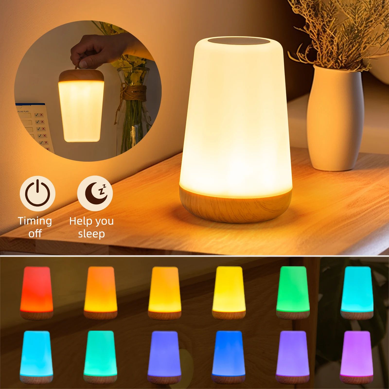 GGbingo RGB Touch Control LED Night Light – 13 Color Changing Dimmable Bedside Lamp with Remote