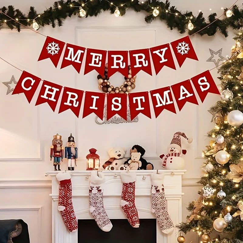 16pcs Christmas Non Woven Bunting Flag Decoration Set