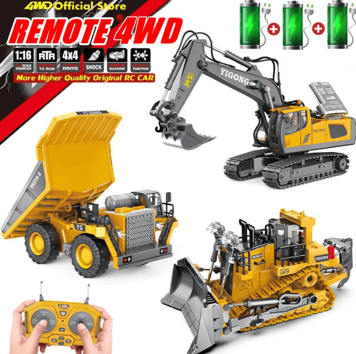 4WD Remote Control Excavator and Bulldozer RC Construction Vehicle Toy – Alloy Dump Truck for Kids