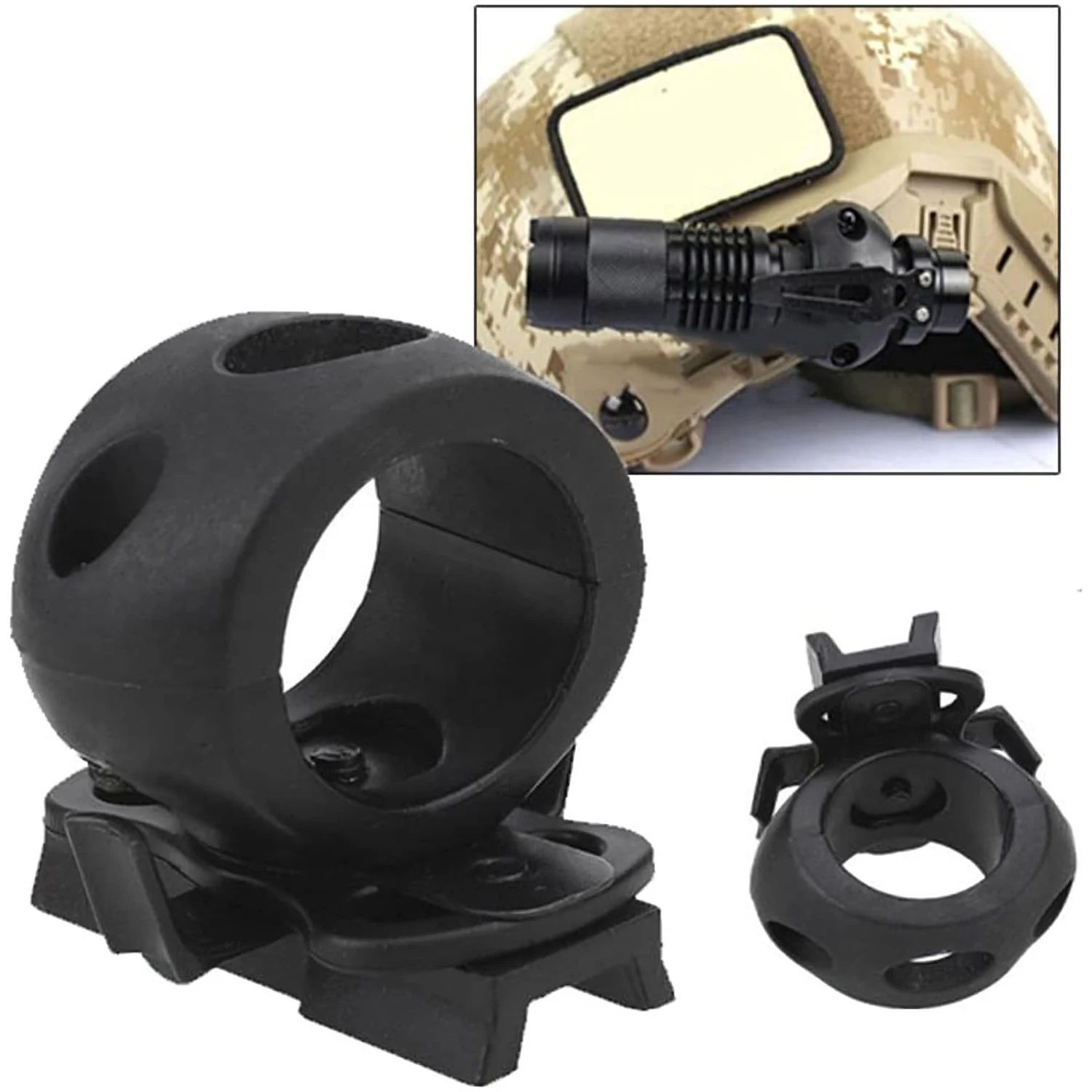 360° Tactical Helmet Flashlight Clamp Mount – Quick Release Universal Rail Torch Holder Adapter for FAST/OPS-Core Helmet