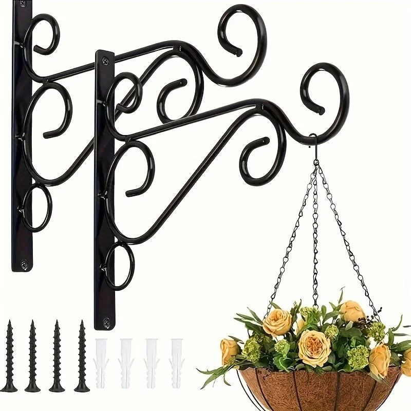 Outdoor Hanging Plant Stand 2 Pack Wall Mounted Iron Hooks for Flower Pots and Garden Decor