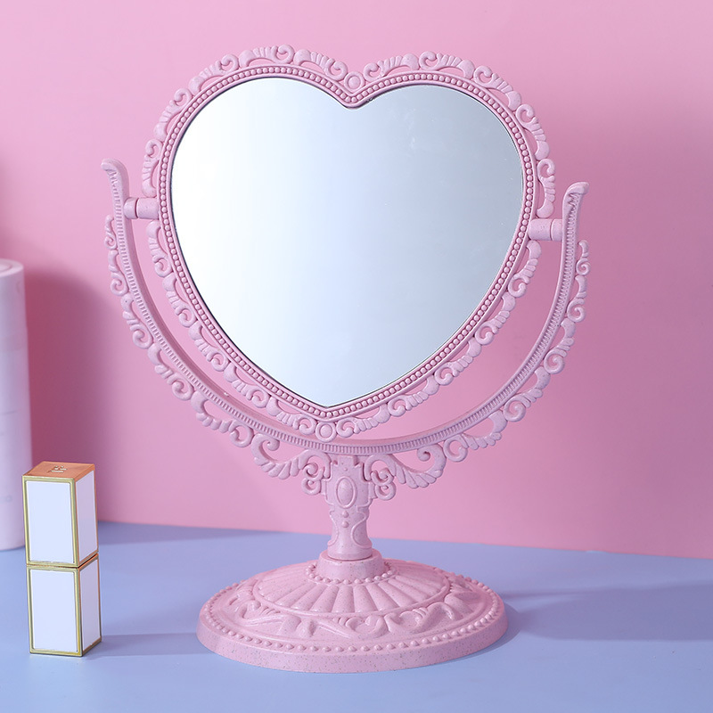 Style Retro Double-Sided Desktop Mirror Heart Circle Shape Vanity Mirror for Dorm Bedroom Countertop Makeup