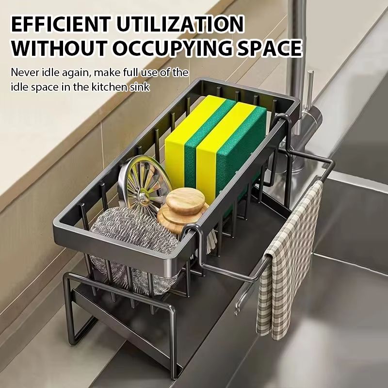 Kitchen Sink Organizer Rack with Drain Shelf for Countertop Storage