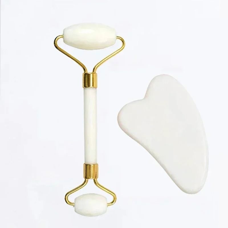 Natural Jade Facial Roller and Gua Sha Body Massager Set