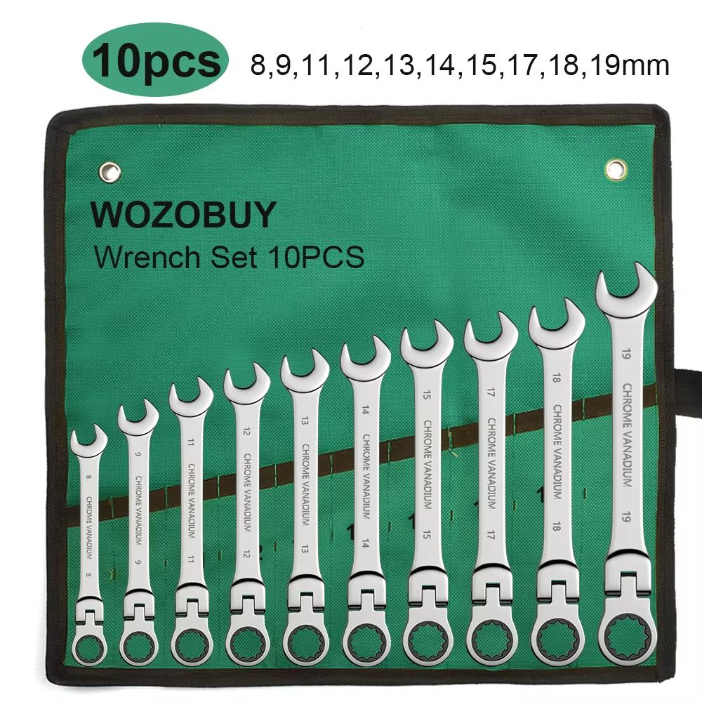 Flexible Head Ratcheting Wrench Set 8–22mm – Metric Combination Spanner Kit with Carry Bag