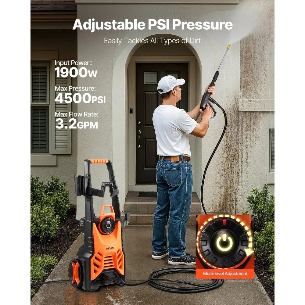 High Power Electric Pressure Washer, Adjustable Pressure, Quick Connect Nozzles, Ideal for Cars, Fences, Patios