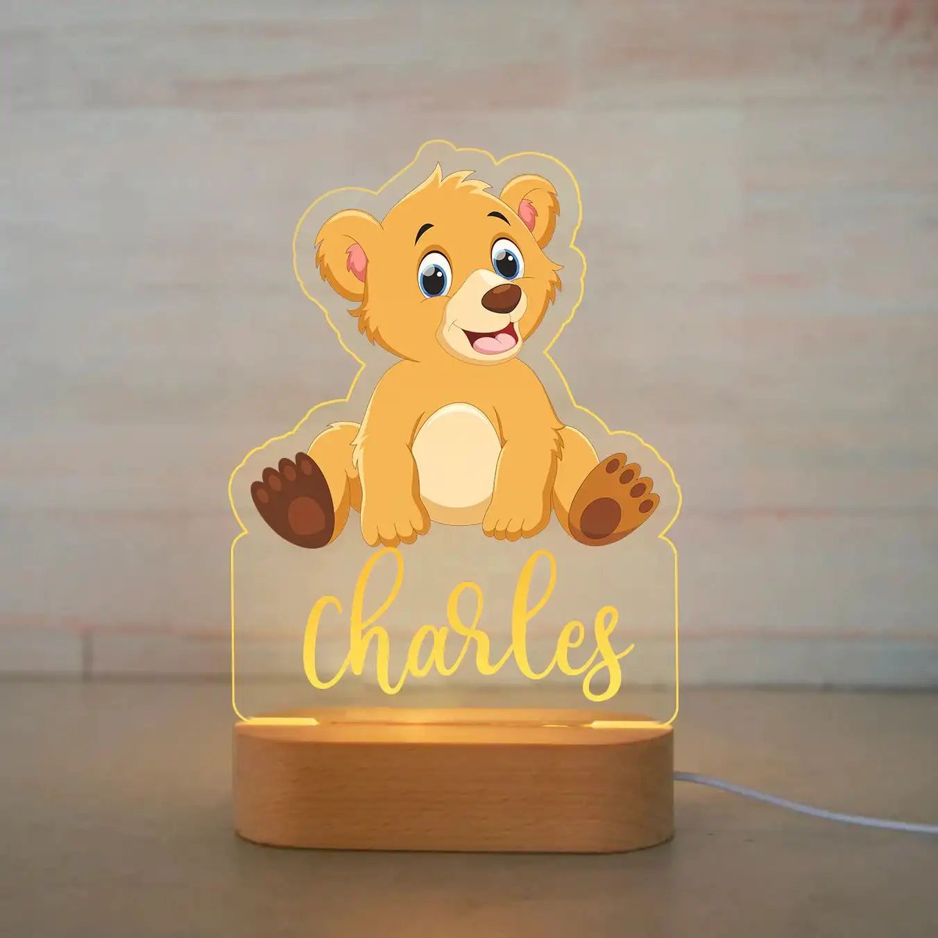 Personalized Kids Night Light Custom Name Animal Acrylic Lamp