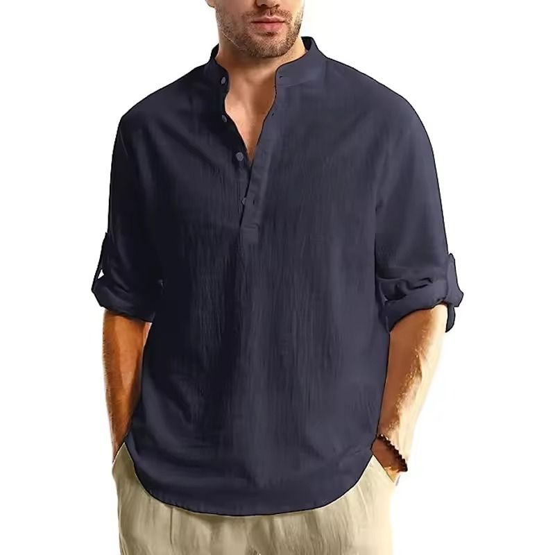 Long Sleeve Cotton Henley Shirt Lightweight Breathable Button Polo Top