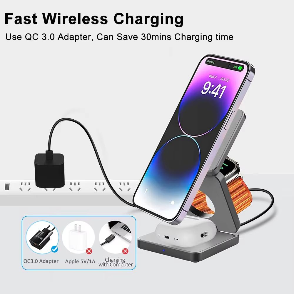 3-in-1 Foldable Magnetic Wireless Charging Station for iPhone and Apple Watch