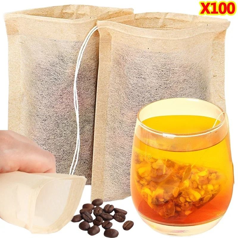 100Pcs Drawstring Teabags | Premium Biodegradable Filter Bags for Coffee, Herbal Medicine & Leaf Tea