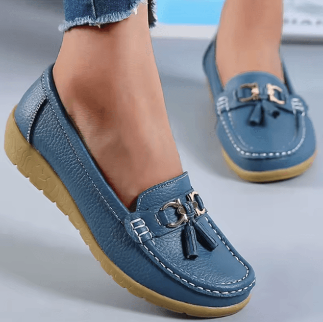 Womens Comfortable Leather Casual Flat Loafers Breathable Slip On Nurse Shoes