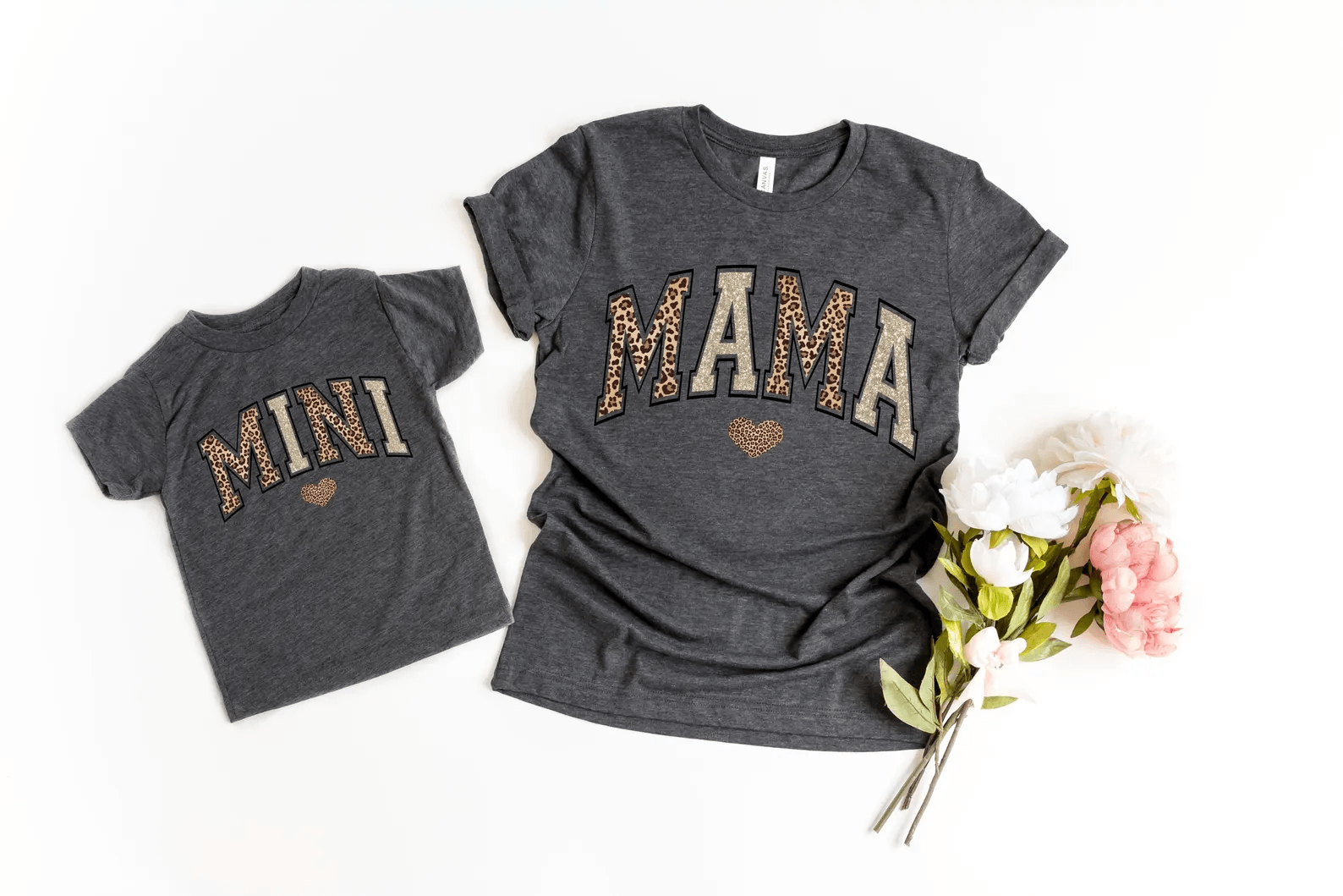 Mama and Mini Matching Gold Leopard Shirts Set