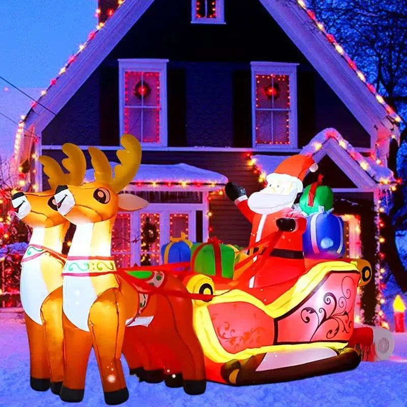 2.1M Inflatable Santa Elk Christmas Yard Decoration with LED Lights