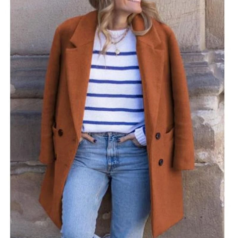 Double-Breasted Winter Wool Blend Coat