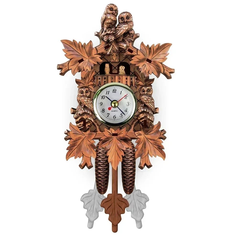 Wooden Cuckoo Wall Clock with Bird Alarm and Silent Quartz Movement