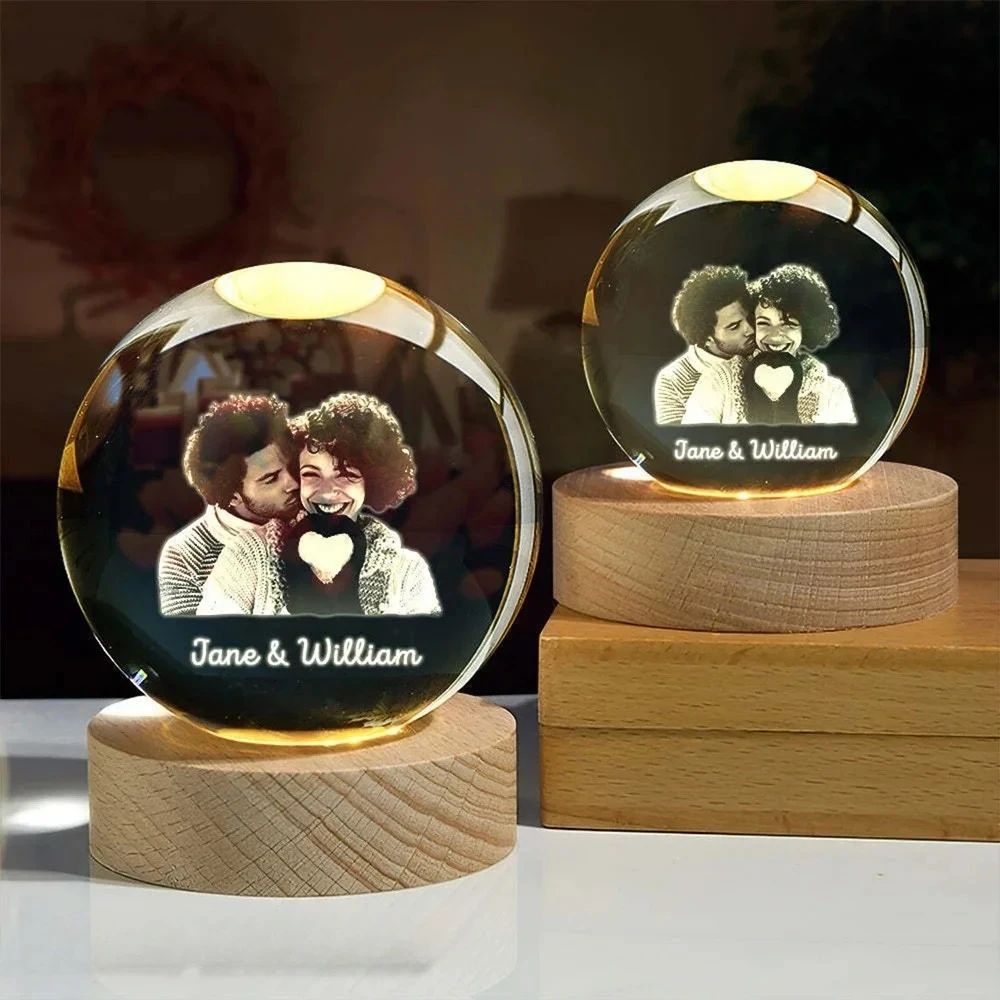Custom Crystal Ball LED Night Light – Personalized Photo Globe Lamp for Bedroom, Wedding & Gift Decor