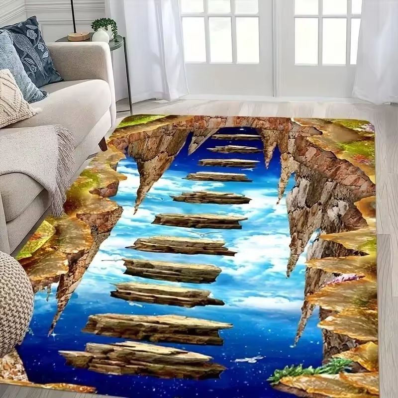 3D Desert Crack Illusion Rug with Non Slip Backing and Washable Design