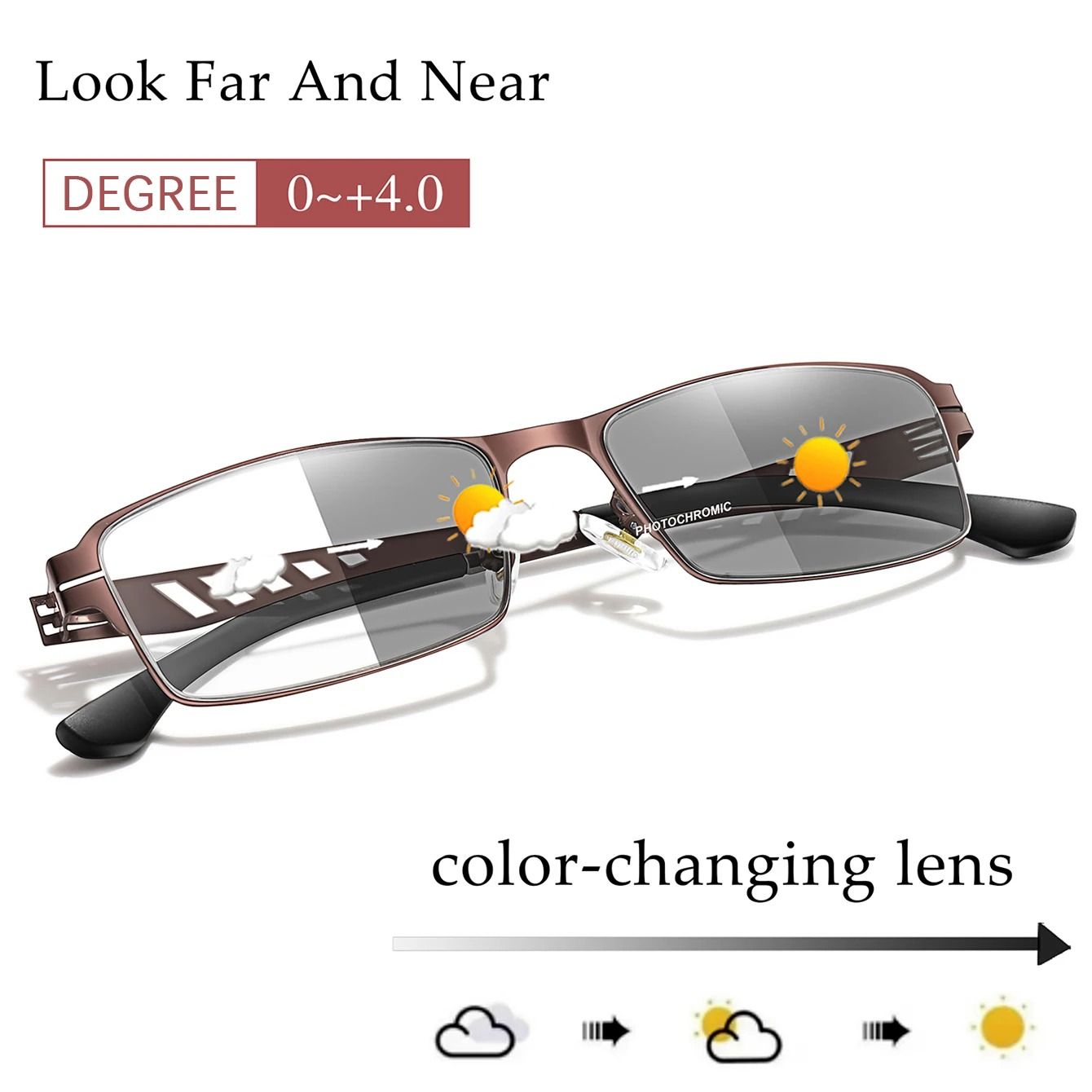 Metal Frame Photochromic Reading Glasses with Anti Blue Light Protection