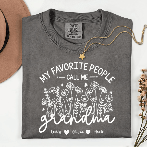 Custom Grandma Shirt With Names Wildflowers Comfort Colors Gift Tee