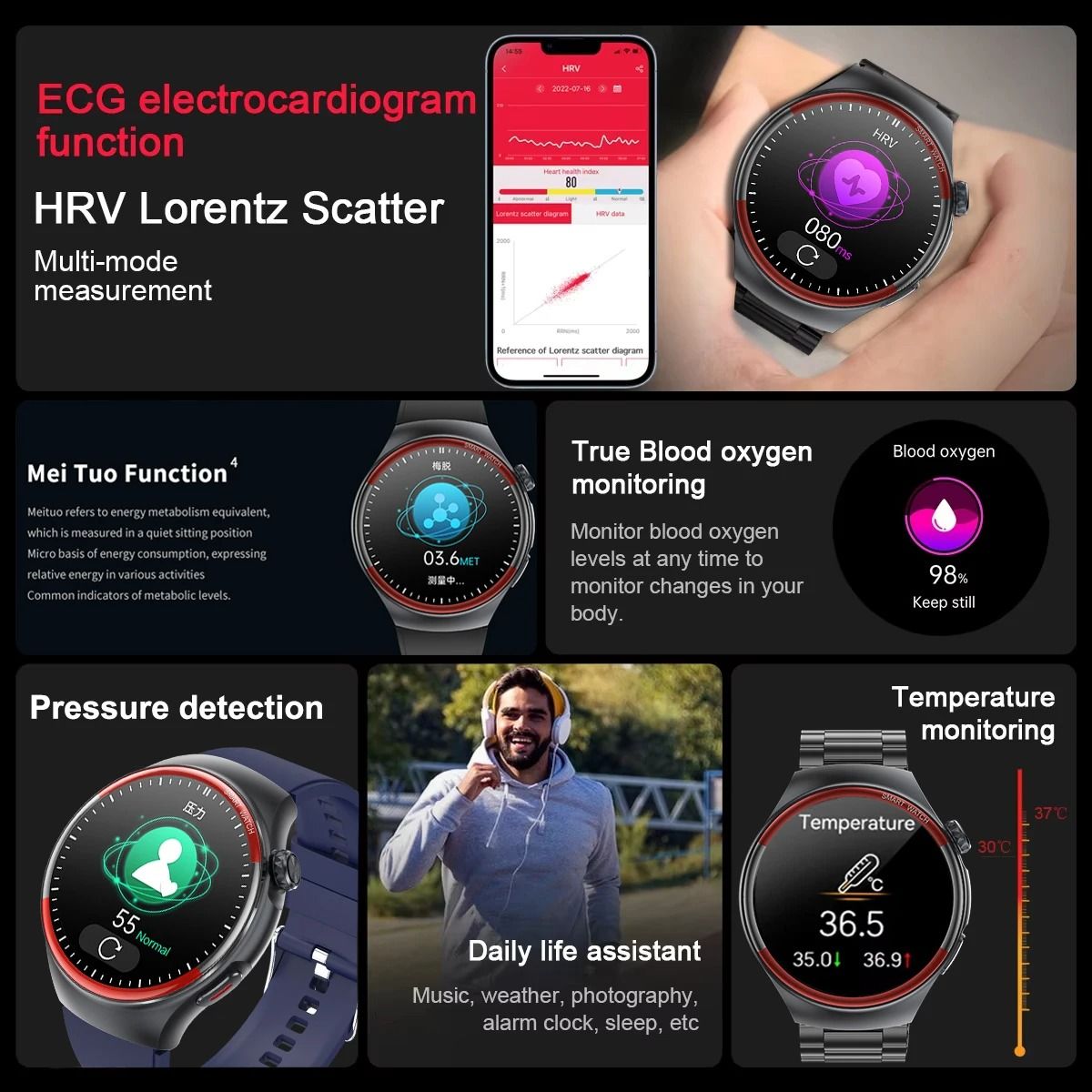HealthTrack Pro Smart Watch Heart Rate Blood Pressure Bluetooth Call