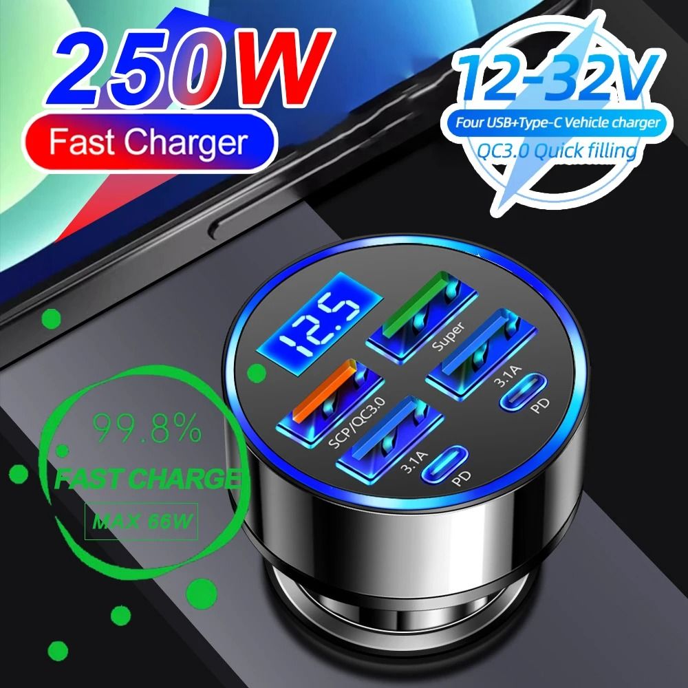 High Power Car Charger with Digital Display PD and QC 3.0 Fast Charge