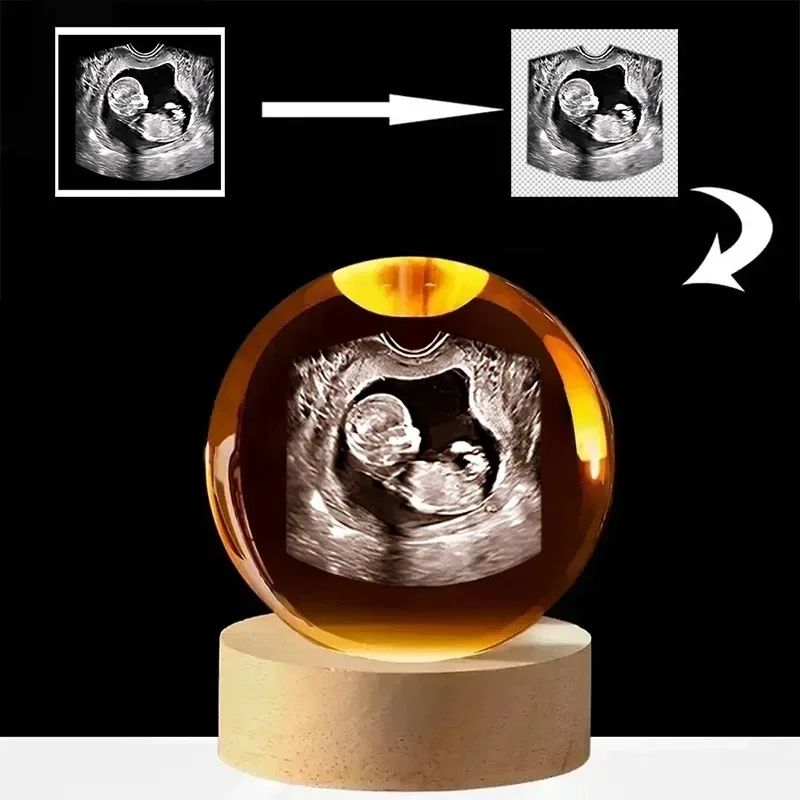 Personalized Baby Crystal Ball with Engraved Ultrasound Photo Keepsake