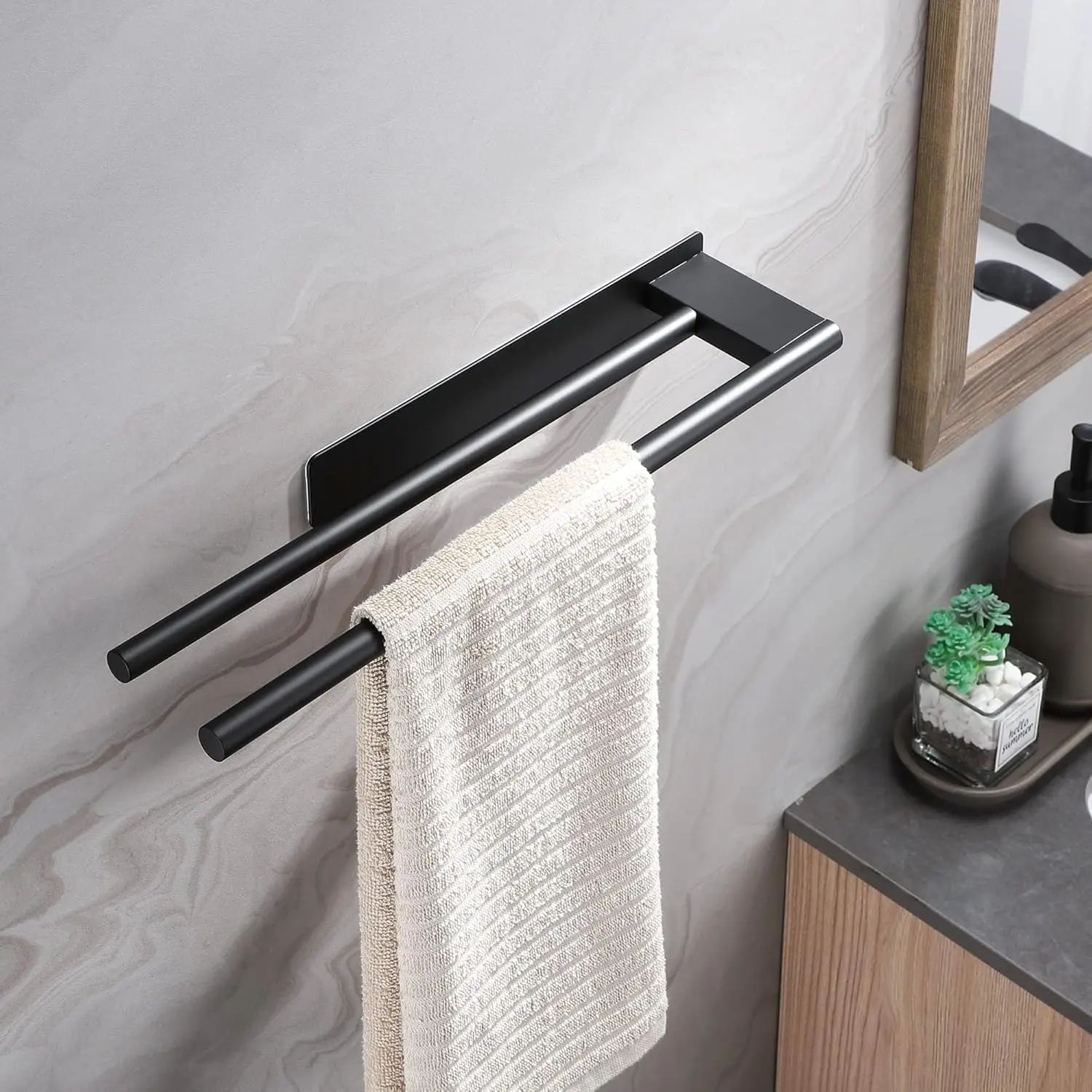 No-Drill Stainless Steel Double Adhesive Towel Rack Wall Mounted 15.4 in Bathroom & Kitchen Towel Bar