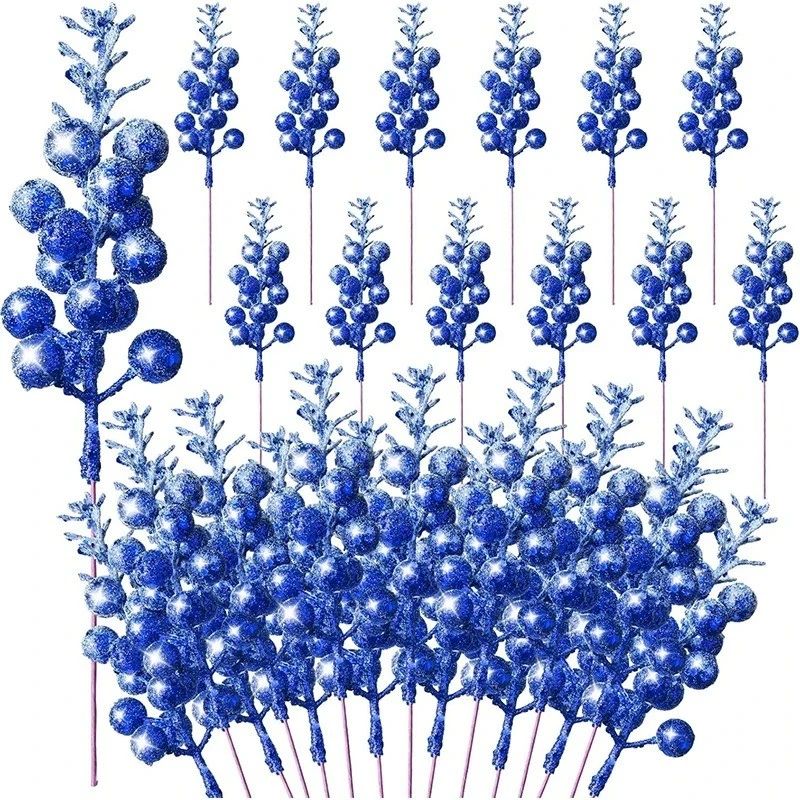 Glitter Snow Covered Berry Stems Christmas Decor Set 5pcs