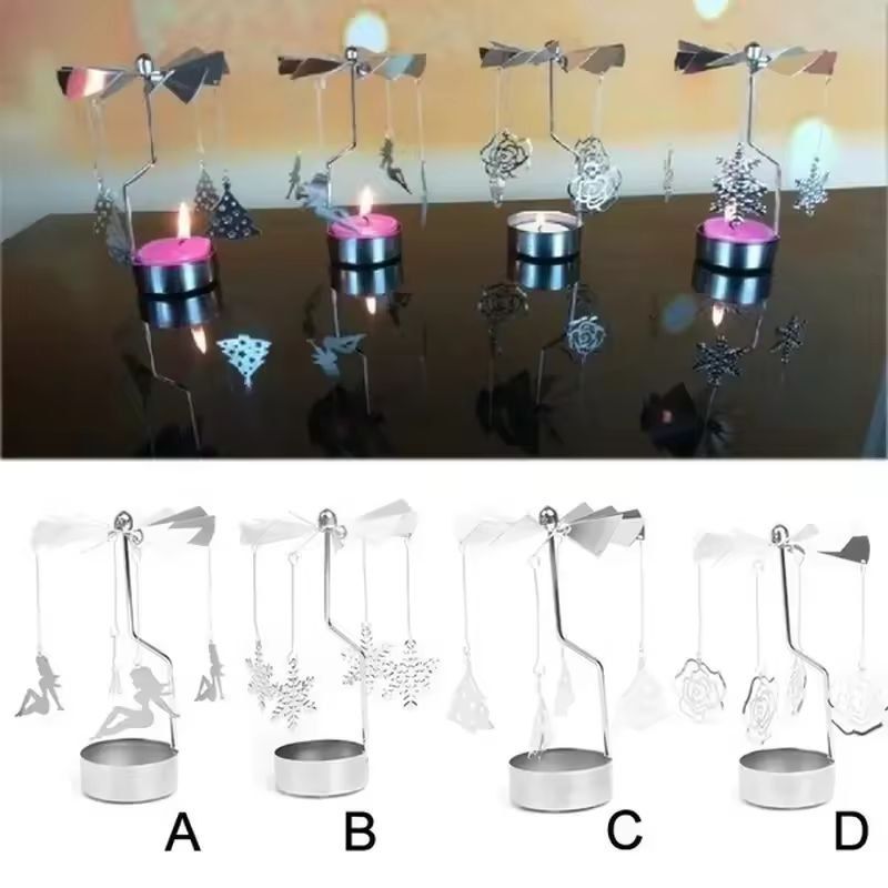 Rotating Metal Carousel Tea-Light Candle Holder - Festive Spinning Xmas Centerpiece