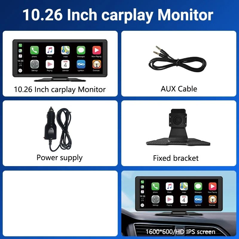 11.26 Inch Touchscreen Car Multimedia Video Player with Dual Lens DVR and Wireless CarPlay