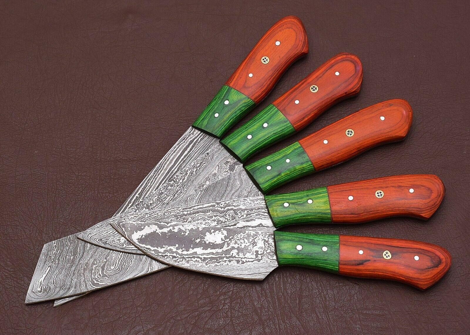 Artisan Damascus Kitchen Knives Set with Pakka Wood Handles – 5 Pc