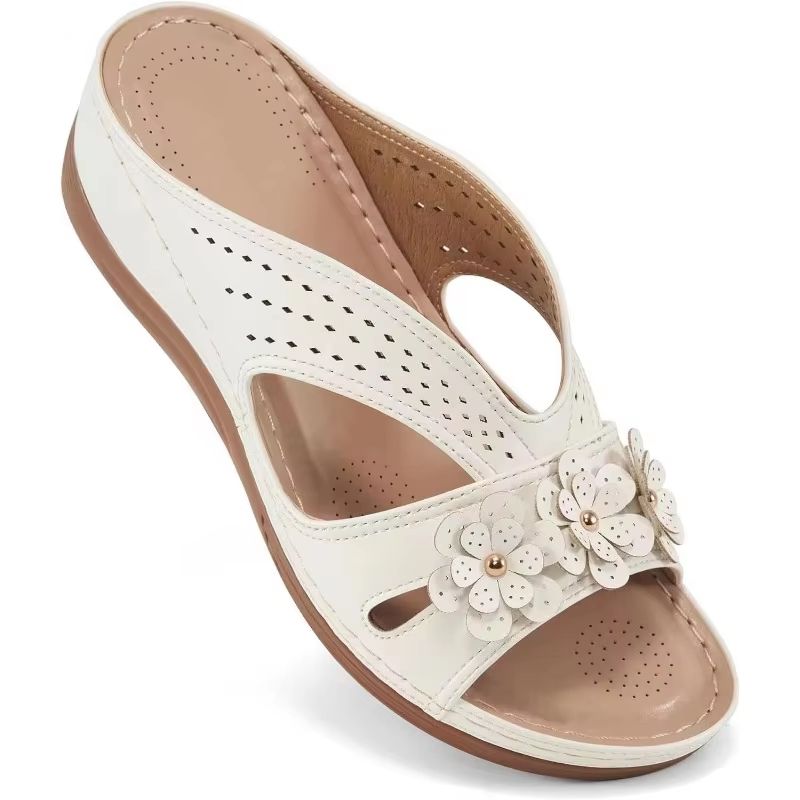 BloomStep Women's Wedge Sandals – Flower Hollow Casual Slippers with Non-Slip Sole