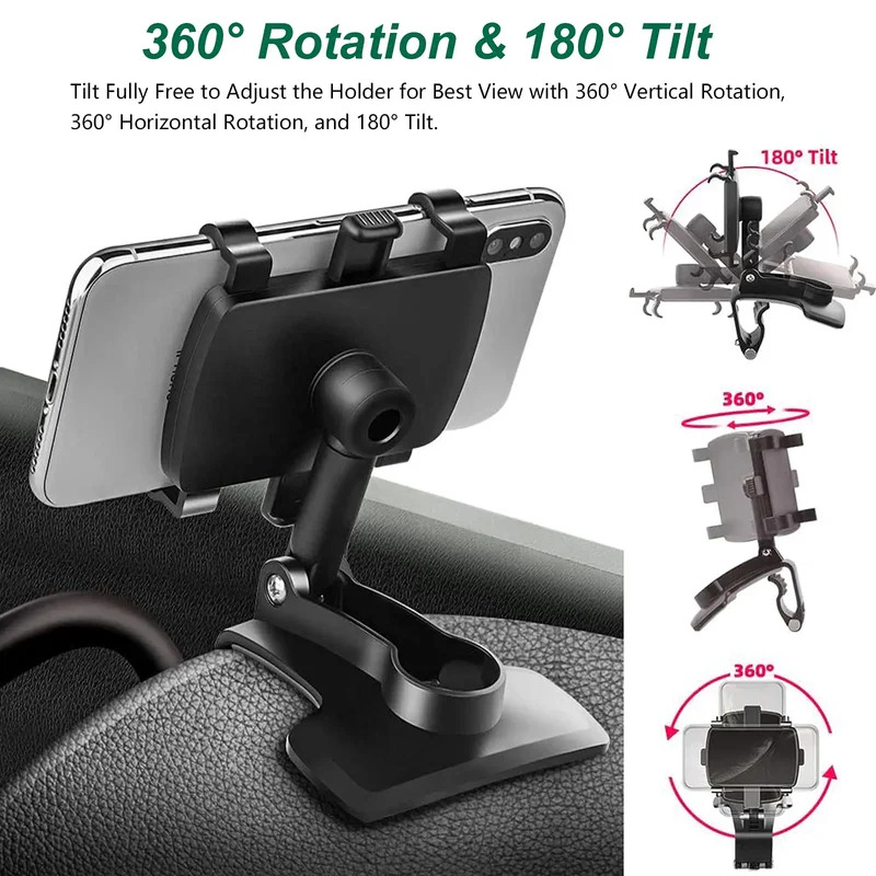 Universal Rotating Car Phone Holder Secure Dashboard Clip & GPS Navigation Mount