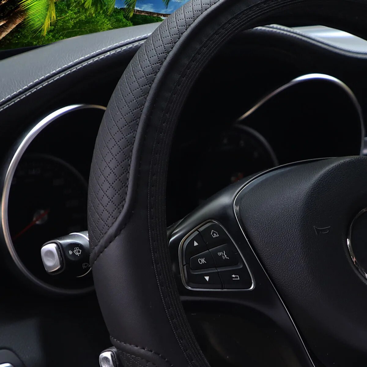 Artificial Leather Three Dimensional Embossed Steering Wheel Cover