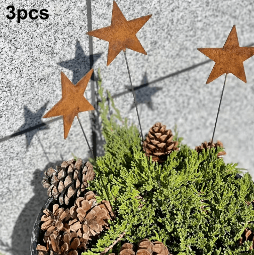 Rustic Metal Star Garden Stakes (3-Piece Set) – Iron Silhouette Outdoor Yard & Planter Decor
