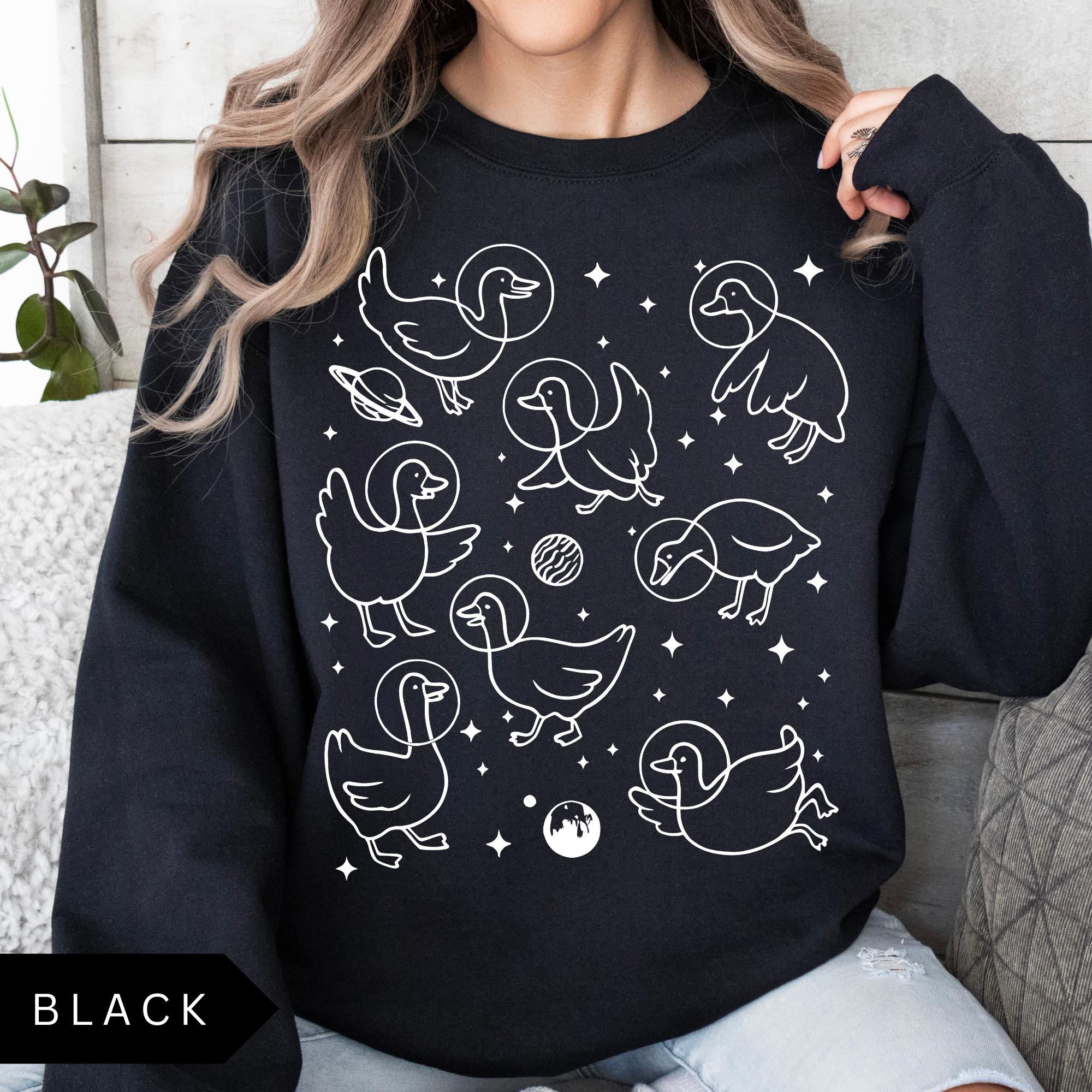 Geese in Space Sweatshirt, Funny Goose Shirt, Graphic Retro Goose Lover Gift, Goose Crewneck
