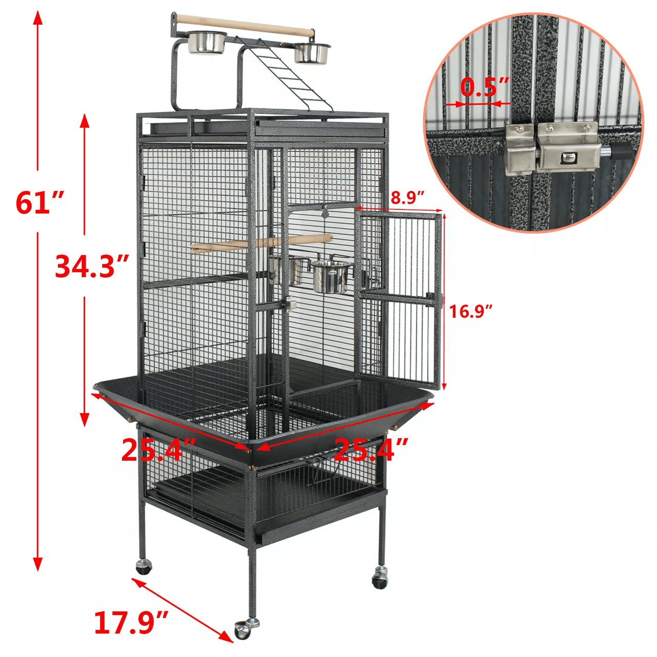 61 Inch Large Bird Cage with Play Top and Stand for Parrots Parakeets Finches and Small Birds