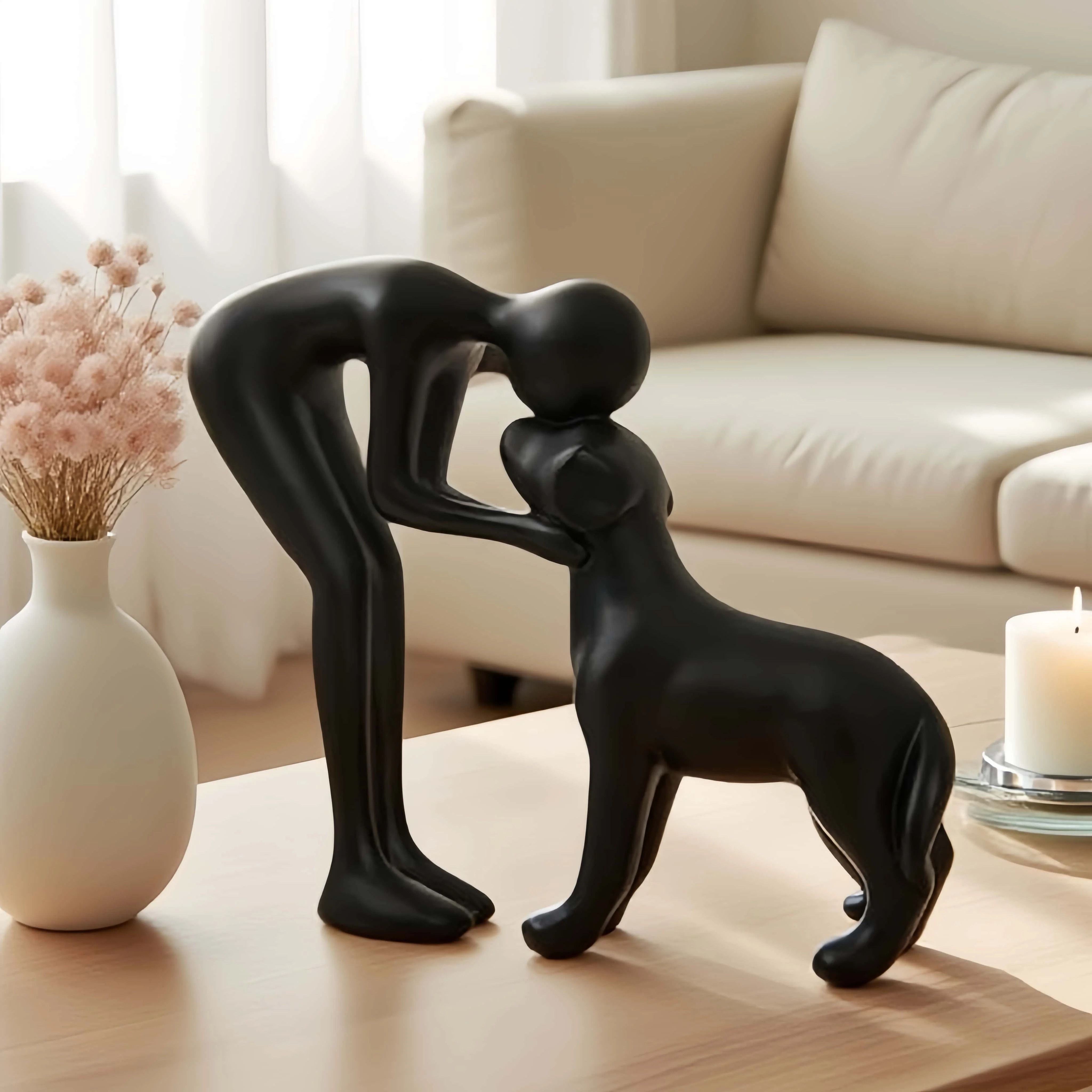 Minimalist Dog & Owner Emotional Sculpture | High-Fidelity Sculptural Desktop Decor & Heartfelt Home Gallery Accent