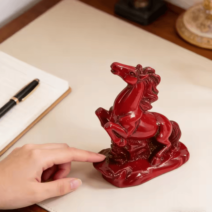 2026 Red Feng Shui Horse Statue – Wealth & Success Desk Decor Figurine