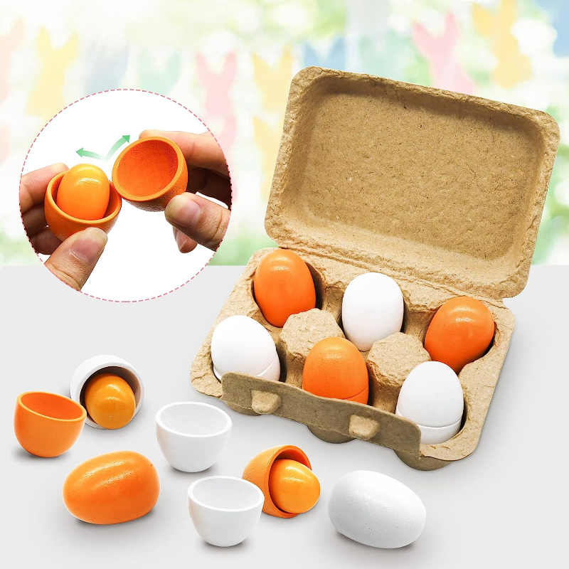 Kids Play Kitchen Toys, Wooden Egg Pretend Play Food Set, Baby Early Learning Cooking Toy Set