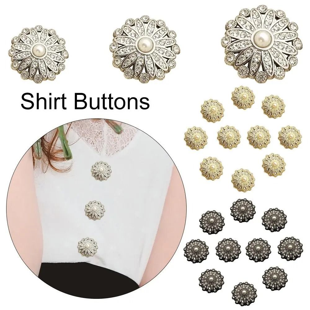 Retro Metal Pearl Button Gallery | High-Fidelity Diamond-Encrusted Clothing Accents & Sewing Jewelry
