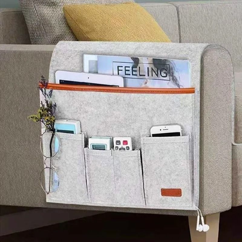 Felt Couch Armrest Organizer – Recliner Storage Caddy for Magazines, Tablets & Remotes
