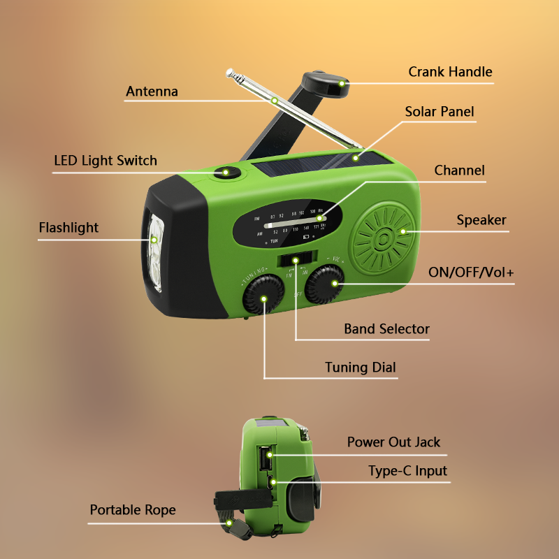 Solar Hand Crank Emergency Radio with NOAA Weather Alert USB Charger Flashlight