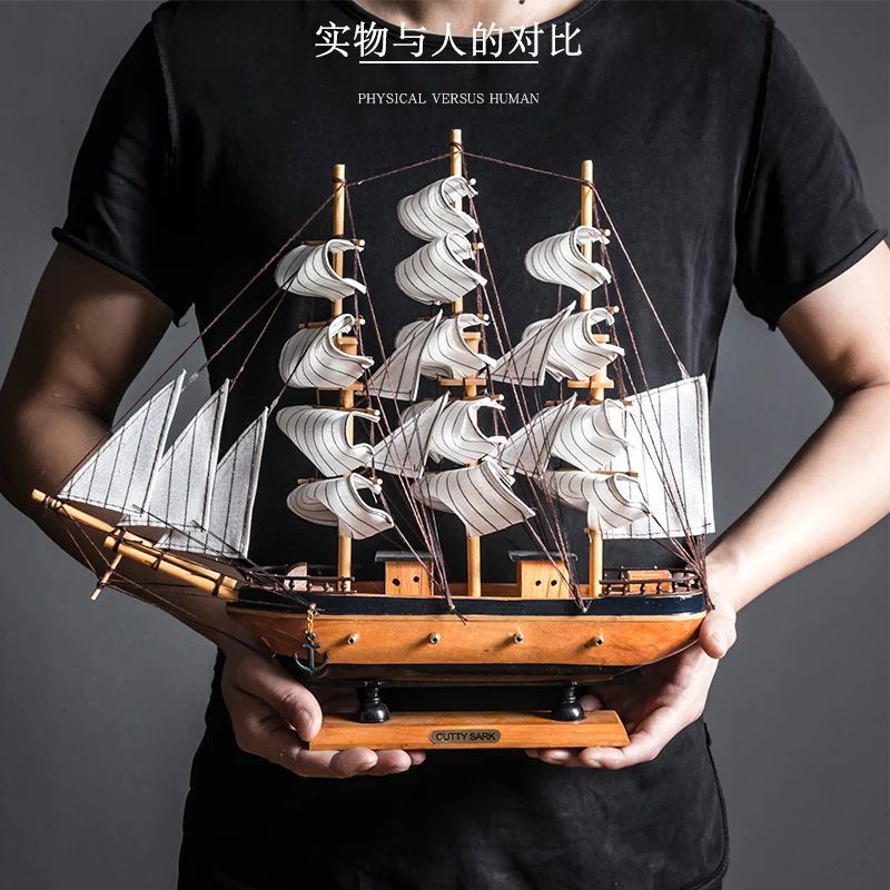 Wooden Sailboat Model Coastal Home Decor Nautical Table Accent