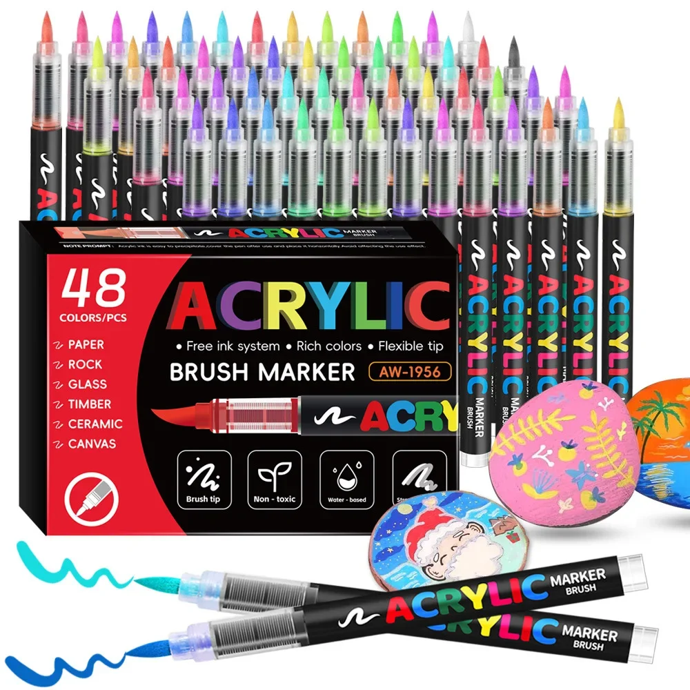 Waterproof Acrylic Marker Pen Set, DIY Brush Tip Drawing Paint Marker, Art School Supplies Stationery Kit